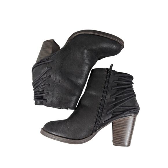 CANDIES! BLACK SUEDE MICROFIBER LACED BACK, INSIDE ZIPPER ANKLE BOOTS! SZ 8.5M - Picture 7 of 10